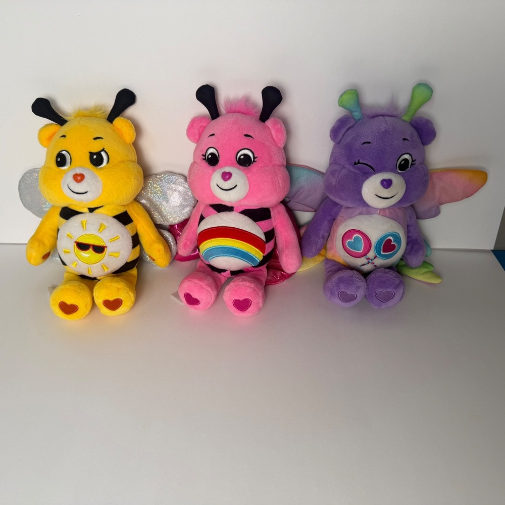Care Bears Unlock the Magic Bean Plush Set Bee Ladybug Butterfly Funshine Cheer